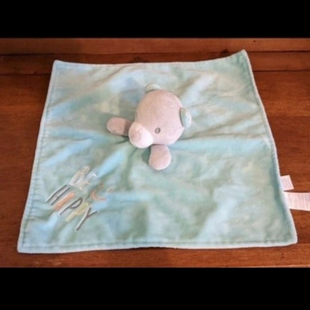 Baby Starters Teddy Bear Be Happy Security Blanket Lovey Blue Grey Rattle Toy